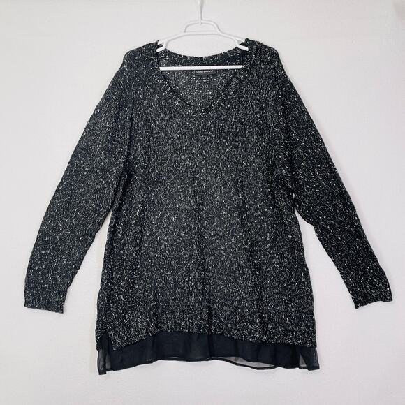 Lane Bryant Knit Sweater Womens Plus 22/24 Black White Scoop Neck Chiffon Trim - Picture 1 of 12
